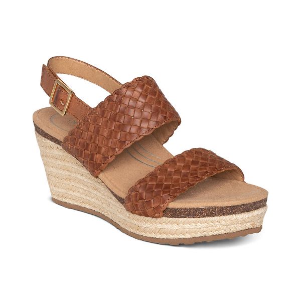 Aetrex Women's Summer Woven Quarter Strap Wedge Sandals - Brown | USA SD23CG7